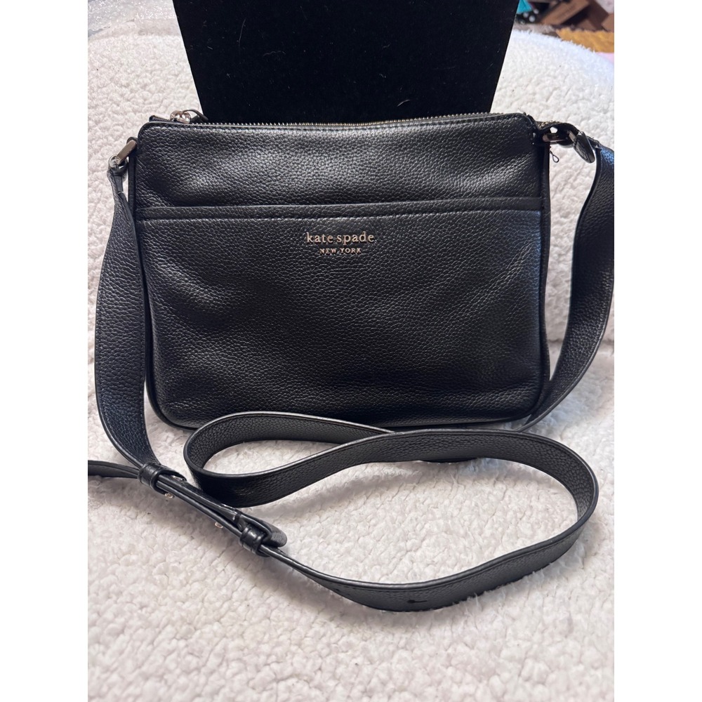Kate Spade New York Black Pebbled Leather Crossbody Bag Gold Logo Purse